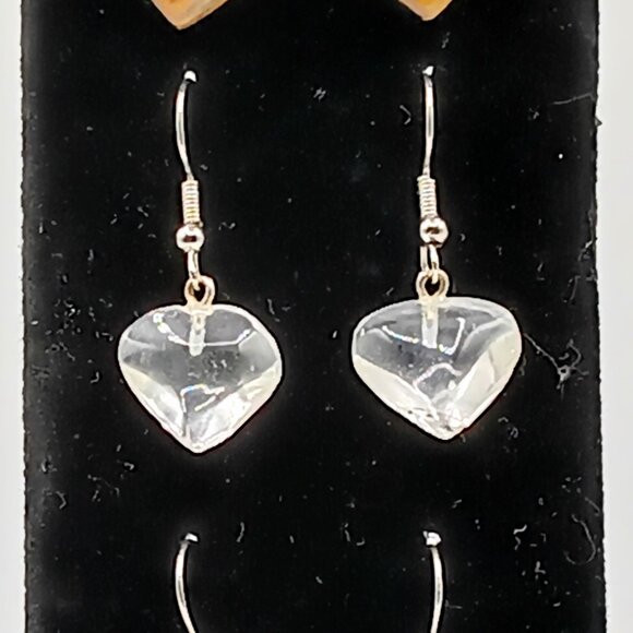 Three Pairs of Rock and Mineral Crystal Heart Dangle Hypoallergenic Earrings - Picture 4 of 5